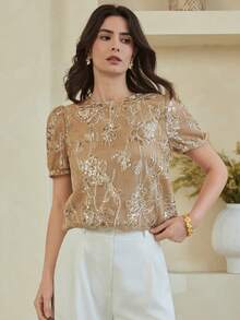 Dazy-Less Spring/Summer Loose Casual Chic Office Outfit Round Neck Old Money Design Women T-Shirt - White - View 3