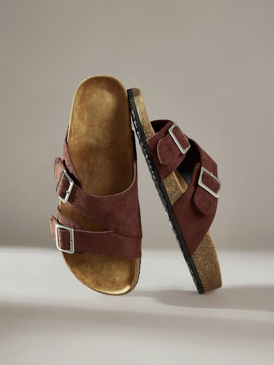 Solecia Sandalias de mujer con correa vintage, cómodas de usar, para uso casual en la playa, con suela plana - Café integral - Ver 1