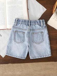 SHEIN 男童休闲百搭水洗蓝多口袋牛仔工装短裤 - 淺色水洗藍 - 查看 2