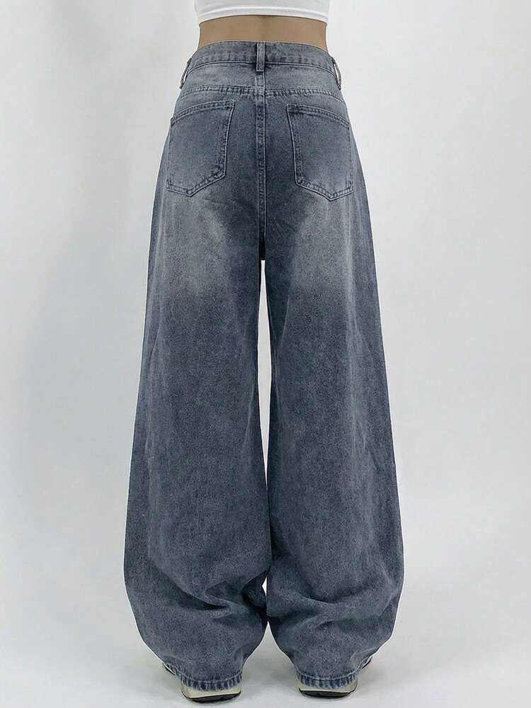 Distressed Washed Loose Wide Leg Jeans, Casual Street Style For Women, Spring/Autumn Y2k