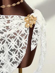 Zestiva 女士性感刺绣纹理扭结下摆罩衫半身裙，夏季 - 白色 - 查看 5