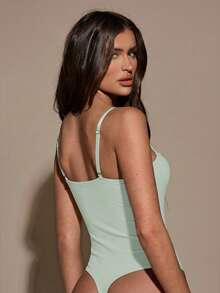 SHEIN BAE Women's Solid Color Fashionable Camisole Bodysuit - Mint Green - View 2