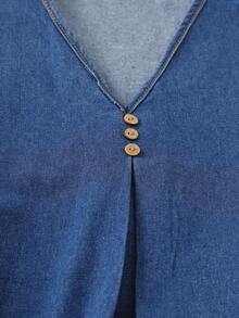 EMERY ROSE 女士V领纽扣设计不对称下摆休闲无袖牛仔上衣 - 藍色 - 查看 4