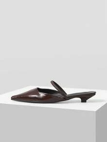 Mnmlis 芭蕾舞鞋系带尖头细跟高跟鞋皮鞋 - 咖啡棕 - 查看 8