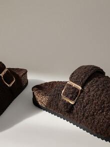 Solecia 女士搭扣设计休闲仿毛皮圣诞节拖鞋 - 咖啡 - 查看 5