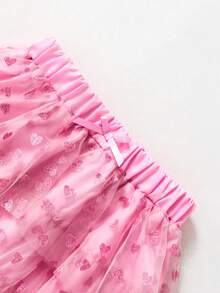 SHEIN Elladie kids Young Girls' Heart Mesh Layered Tulle Skirt, Elegant & Cute For Daily, Vacation Outfit - Purple - View 5