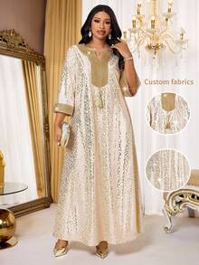 SHEIN Lady Đầm dự tiệc cỡ lớn sang trọng in họa tiết lá vàng. - Nhiều màu - Xem 2