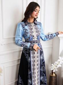 Al Najma 女士印花长袖优雅衬衫裙 - 彩色 - 查看 5