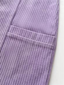 Flirla Damen einfarbiges Lässig Trägerkleid mit Tasche - Violett - Übersicht 7