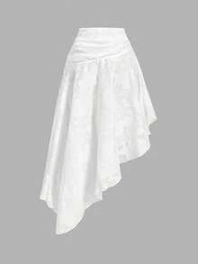 SHEIN MOD 女士嬉皮雪纺镂空不对称下摆半身裙，波西米亚风A字裙，不对称下摆半身裙，休闲半身裙，约会半身裙，生日半身裙，百搭半身裙 - 白色 - 查看 2