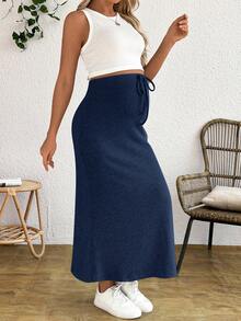 SHEIN Maternity Tank Top And Adjustable Waist Drawstring Fitted Skirt 2 Pieces Set - Royal Blue - View 6
