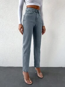 EURMUSE Jeans a vita alta con gamba affusolata e strappi per donne - Lavaggio chiaro - Visualizzare 5