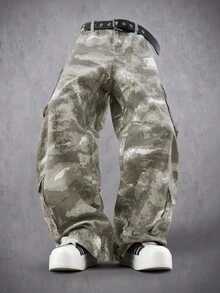 Manfinity Denimwave Quần jeans ống rộng màu sáng ngụy trang phong cách đường phố trẻ trung có túi lớn, Thu/Đông - Nhiều màu - Xem 1