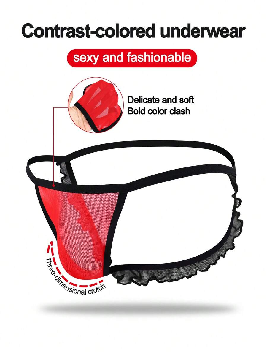 1pc Men's Fashionable Sexy Hollow-Out Mesh Briefs - Multicolor - View 1