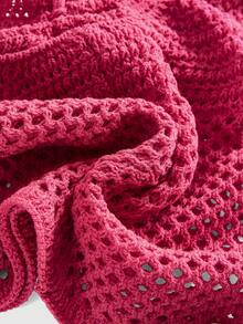 ROMWE Blusa colgante de cuello hueco con estilo de vacaciones y diseño de girasol tejido - Rosa Fucsia - Ver 4