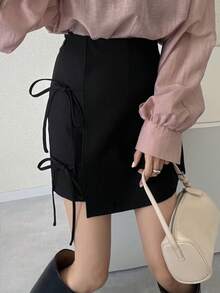 FRIFUL 女士灰色短裙，通勤风格，春夏款 - 黑色 - 查看 2