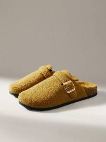 Solecia Women Buckle Design Casual Faux Fur Slip-On Slippers For Christmas - Ginger - View 2