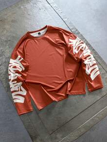 Manfinity EMRG 男士字母印花圆领休闲百搭长袖T恤 - 彩色 - 查看 2