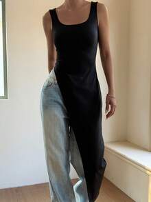 Livesso Women's Asymmetric Hem Casual Sleeveless Top, Suitable For Music Festival, Valentine's Day, Street Style, Vacation, Spring/Summer - Black - View 7