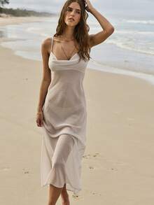 Aralina 女士薄纱格纹高领夏季中长连衣裙，可爱情人节派对假日度假装扮，Y2K斯德哥尔摩风格 - 淺藍色 - 查看 8