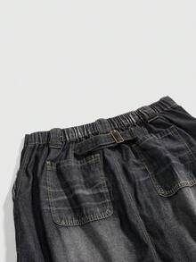 ROMWE Hippie Plus Size Vintage Washed Bodycon Mermaid Denim Mini Skirt - Black - View 3