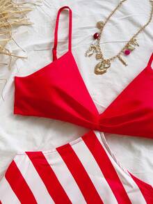 Soleia Women's Vacation Casual Colorblock Striped Backless Spaghetti Strap Dress - Multicolor - View 3