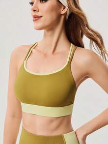 OutZeal Workout Top Women Sports Bra Gym Pilates Outfit Quick-Drying Cross Straps Bra-In Active Tops - Yellow - View 7