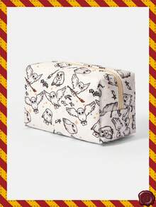 HARRY POTTER X SHEIN 1个卡通图案绗缝化妆包，便携式拉链化妆品收纳袋，多功能储物袋，轻便旅行包，男女通用 - 米色 - 查看 2