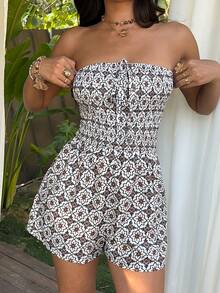 Sunnyshic Bộ jumpsuit ôm sát dáng ống họa tiết hoa phong cách Bohemian mới cho mùa Xuân/Hè 2026, có bèo nhún ở eo. - Nhiều màu - Xem 6