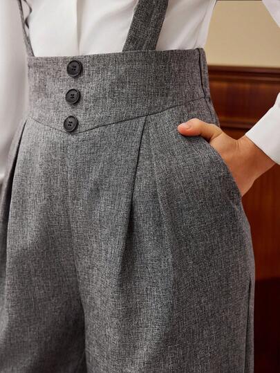 Vintamour Vintage Classic Elegant Women's Overalls, Fitted Bib Pants With Pockets, Button-Down Long Bib Pants For Autumn/Winter Women's Overalls Work Jumpsuits For Woman Curve Overalls Spring Outfit Women Spring Overalls For Women