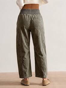 Bohemela Women's Casual Solid Color Woven Loose Low Waist Pants, Autumn/Winter Boho Style - Army Green - View 2