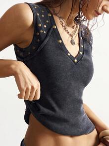 Bohemela Plus Size Summer Casual Beaded Decor Tank Top - Black - View 8