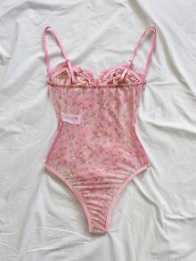 Soleia 豹纹蕾丝边紧身胸衣连体衣，性感露背细肩带修身连体衣，适合度假、约会、情人节、下午茶等场合 - 彩色 - 查看 2