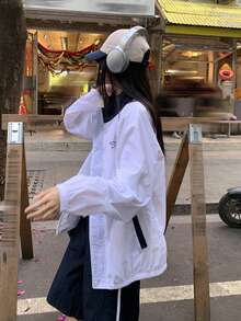 DAZY Women's Casual Turndown Collar Long Sleeve Lightweight Jacket, Korean Style - Black - View 2