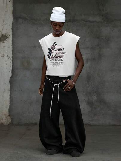 NEON BLANC Men Distressed Letter Print Cropped Tank Top Y2K Street Fashion Casual Summer Sleeveless Brand Graphic Vest