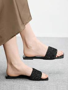 CUCCOO BIZCHIC Women's Silver Mesh Simple Flat Toe Elegant Casual Comfortable Slip-On Flats, Suitable For Workplace, Commute, Dates, Formal Events Summer Shoes - Quiet Night Black - View 7