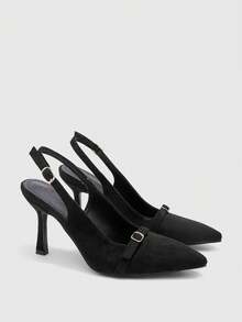 CUCCOO BIZCHIC Tacones altos de mujer con diseño de hebilla y punta afilada, versátiles para uso diario - Negro - Ver 7