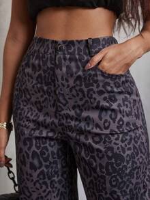 Eryvara Pantalones de pierna recta con estampado de leopardo, pantalones cargo de cintura alta casual y sueltos de pierna ancha - Multicolor - Ver 5
