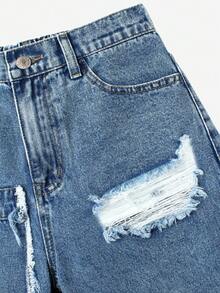 2026 New Fashionable Distressed Washed Denim Jeans, Versatile Design For Teen GirlWomen, Casual All-Season Item - Light Wash - View 4