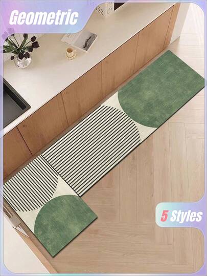 SHEIN 1pc Silica Gel Kitchen Mat With Green And Gray Striped Pattern, Anti-Fatigue, Cushioning, Water-Absorbing, Quick Drying, Non-Slip, Suitable For Kitchen, Bathroom, Entrance, Laundry Room, Etc. ,Room Decor