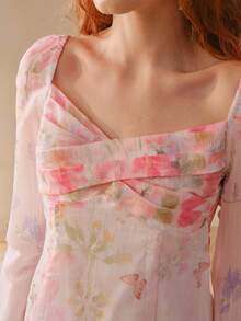 PREMIUM WOMEN'S FLORAL PRINTED FOLD PLEATED MINI DRESS - Pink - View 3