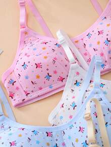 Genkimix Kids Bộ 4 món áo ngực in họa tiết chấm bi hoạt hình dễ thương cho bé gái, bộ đồ lót thoải mái phù hợp cho mọi mùa. - Nhiều màu - Xem 3