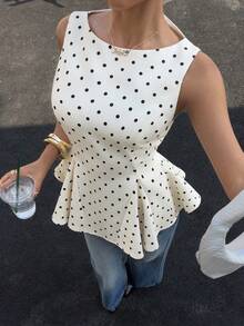 Siren Gaze 新款黑白波点无袖背心，女士春夏款 - 杏色 - 查看 2