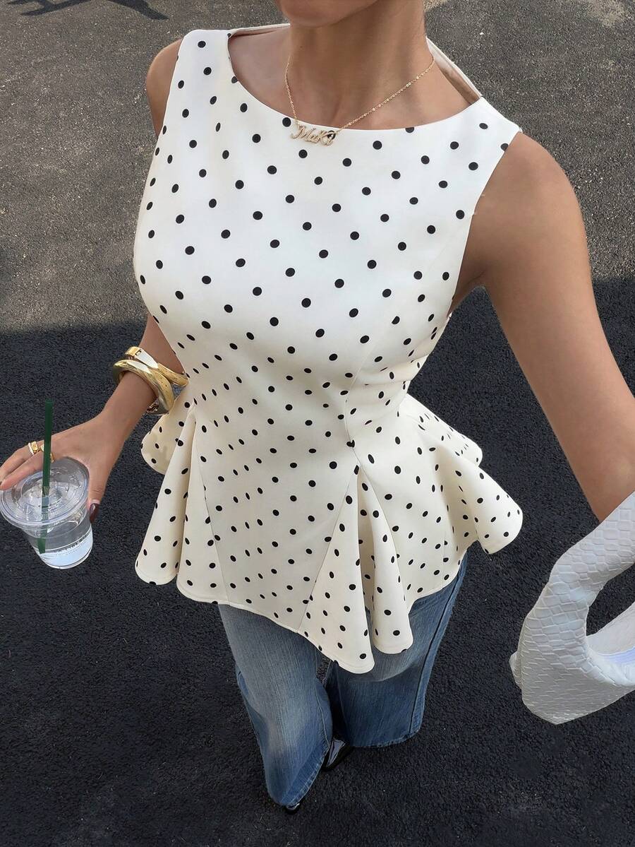 Siren Gaze 新款黑白波点无袖背心，女士春夏款