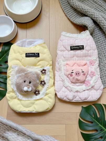 PETSIN Förtjockad jacka i polyester, PP-bomull, vattentät, vindtät, varm, termofodrad, tecknat mönster, paljettmönster, rosett, prinsessstil, lätt att ta på, spänne baktill, reflekterande remsa, draghålsdesign för små hundar, dagliga promenader, utomhusäventyr, halloween, jul, höst, vinter, kallt väder, snygga husdjurskläder, luddiga, mysiga ytterkläder för hundar, slumpmässigt fördela de övre och nedre versionerna av L Ove