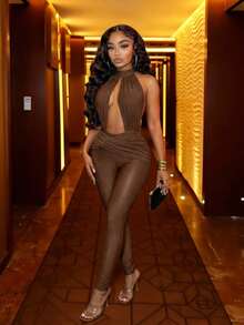 Slaydiva Bộ jumpsuit nữ màu nâu ôm sát, hở lưng, cổ yếm, không tay, kiểu dáng gợi cảm, thích hợp cho các buổi hẹn hò, ngày lễ tình nhân, các buổi hẹn hò, tiệc tùng, tụ họp, kỳ nghỉ, buổi hòa nhạc, câu lạc bộ gợi cảm, hộp đêm, đi chơi hàng ngày, năm mới, tiệc tùng, trang phục ăn sáng muộn, phong cách cô nàng nóng bỏng, kỳ nghỉ. Trang phục dự đám cưới, mùa cưới - B - màu nâu - Xem 8