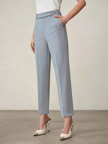 MOTF PREMIUM 极简通勤修身西装裤，春夏款 - 藍色 - 查看 5