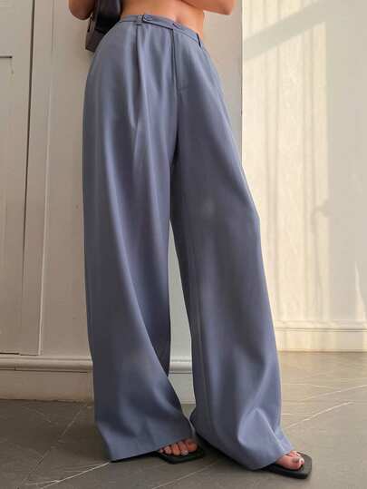 Livesso 女士高腰休闲阔腿裤，纯色，夏季