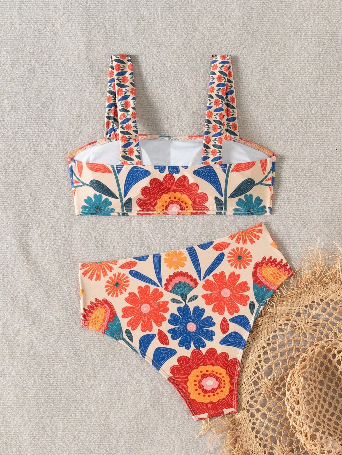 Swim Vcay Shorts de Maiô Bikini com cintura alta, estampa aleatória, alça grossa e sexy para mulheres, conjunto de Maiô Bikini casual de férias de 2 peças para praia - Multicolorido - Visão 2