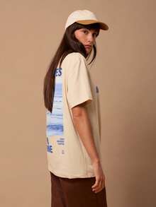 SURIMA Casual Minimalist Pattern Round Neck Loose Fit Women T-Shirt, Beach Tshirt - Apricot - View 3